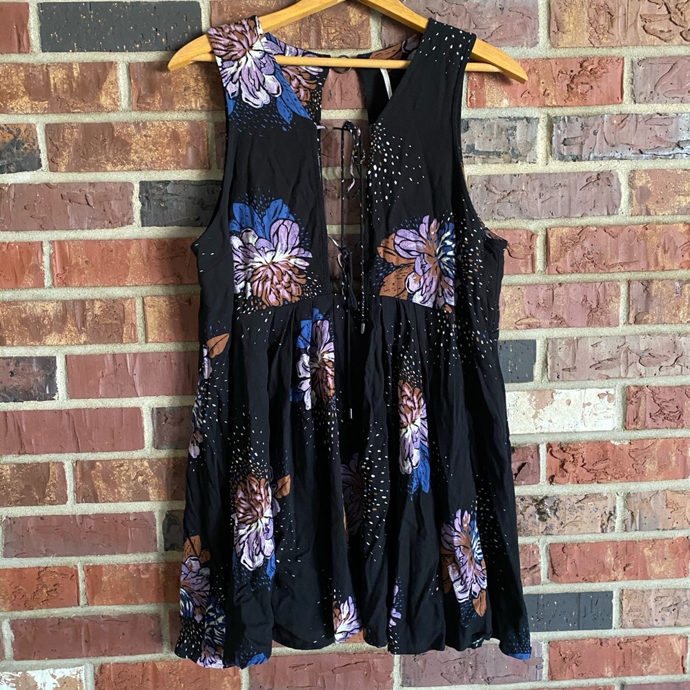 Free People Lovely Day Black Floral Print Dress